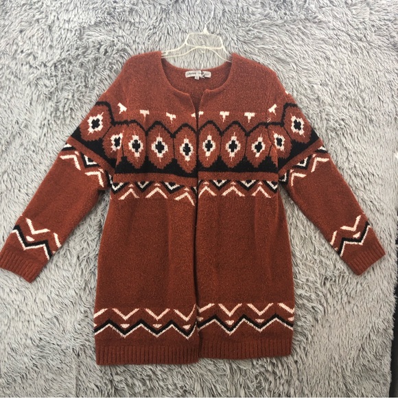 Absolutely Famous Sweaters - Absolutely Famous Sweater Womens Large Southwestern Aztec Cardigan Soft Brown